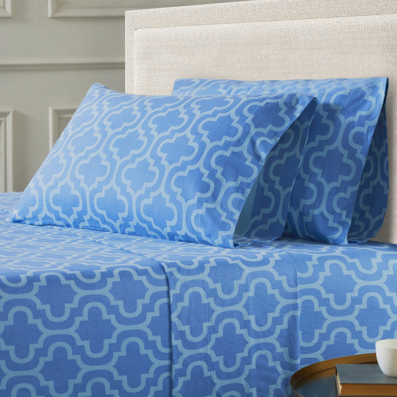 Ensemble de taies d'oreiller en flanelle de coton toutes saisons, Standard, Trellis bleu pâle