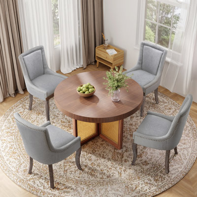 Solid Wood Fabric Upholstered Kitchen Chairs Dining Chairs Set of 2