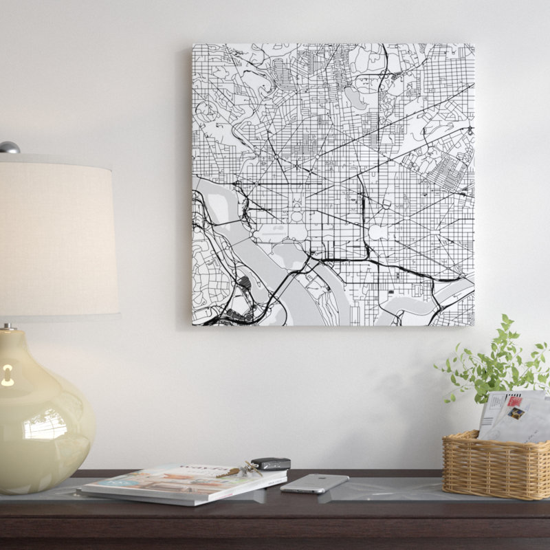 « washington d.c. routes », impression verticale carrée sur toile tendue, H 12 po x l 12 po x P 1,5 po