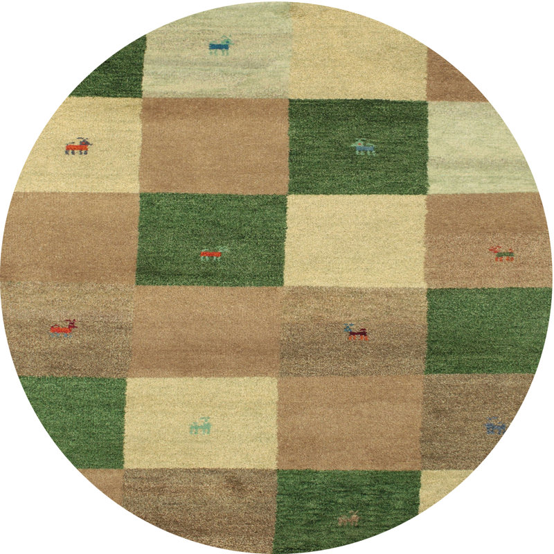 Tapis contemporain vert / pêche, Rond 4 pi