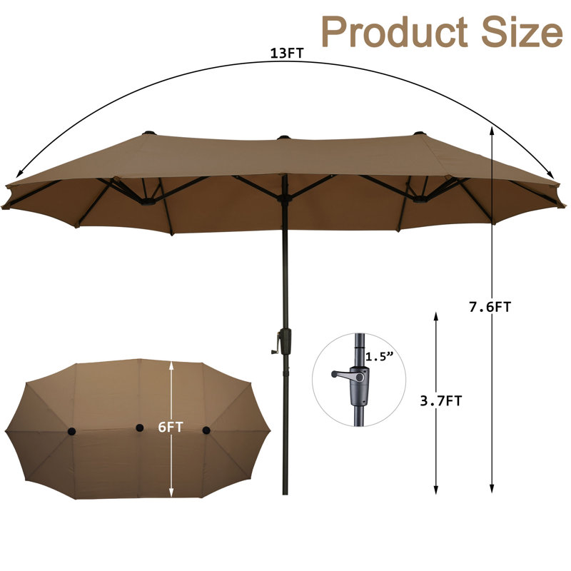 Parasol de patio 13 pi avec 12 baleines robustes Arlmont & Co., Tanné