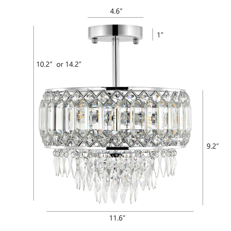 Lustre encastré en cristal 3 lumières Everby, Chrome chrome