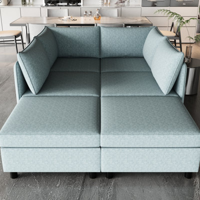 Canapé modulaire modulaire avec canapé-lit et rangement, 6 chenilles bleu antique pour le compartiment de rangement du salon,