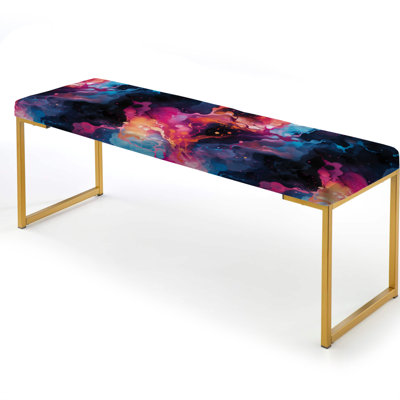 Pink And Blue Galactic Dreams Marble - Marble Upholstered Gold Bench