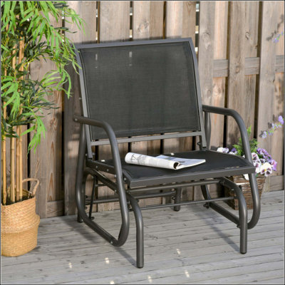 Fauteuil oscillant de véranda, balancelle en métal avec tissu maillé respirant, accoudoirs courbés et structure en acier pour le jardin, la piscine, la cour arrière, le balcon