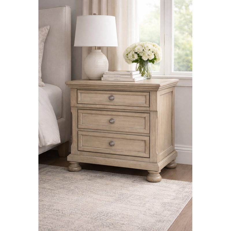Alek 28.25" Traditional 2-Drawer Nightstand with Hidden Jewelry Tray, Brushed Gray