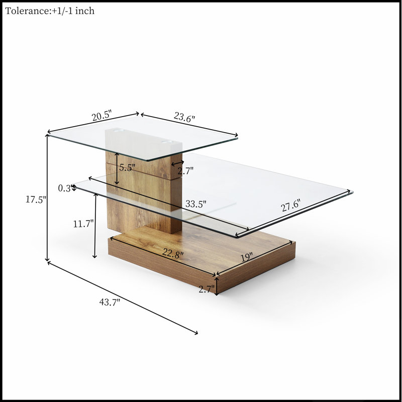 Table basse moderne en verre à 3 niveaux en forme de Z, durable et élégante pour le salon ou le bureau à domicile