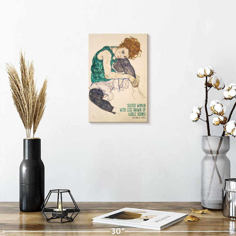 Femme assise, affiche d'exposition Schiele, H 12 po x l 8 po