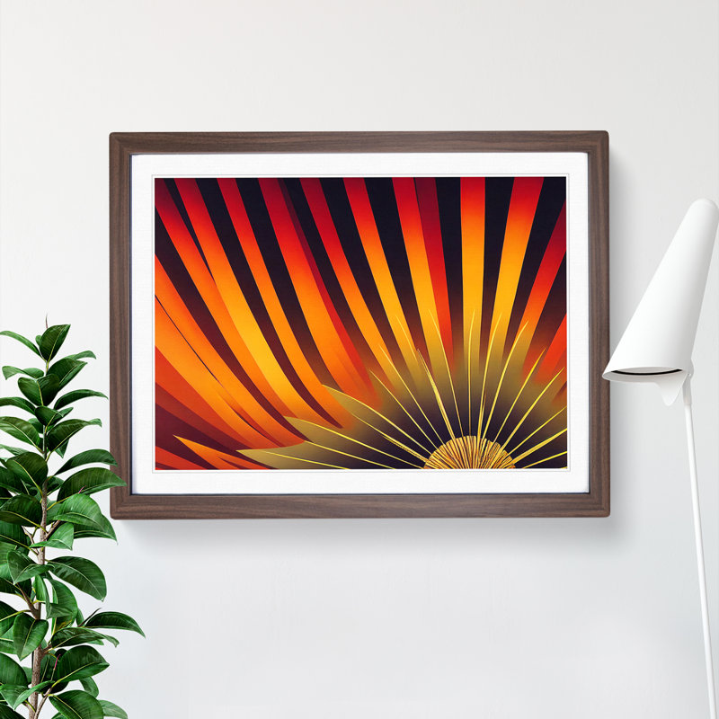 The Art Deco Sunset Abstract - Framed Print, 34cm H x 46cm W x 2cm D, Walnut