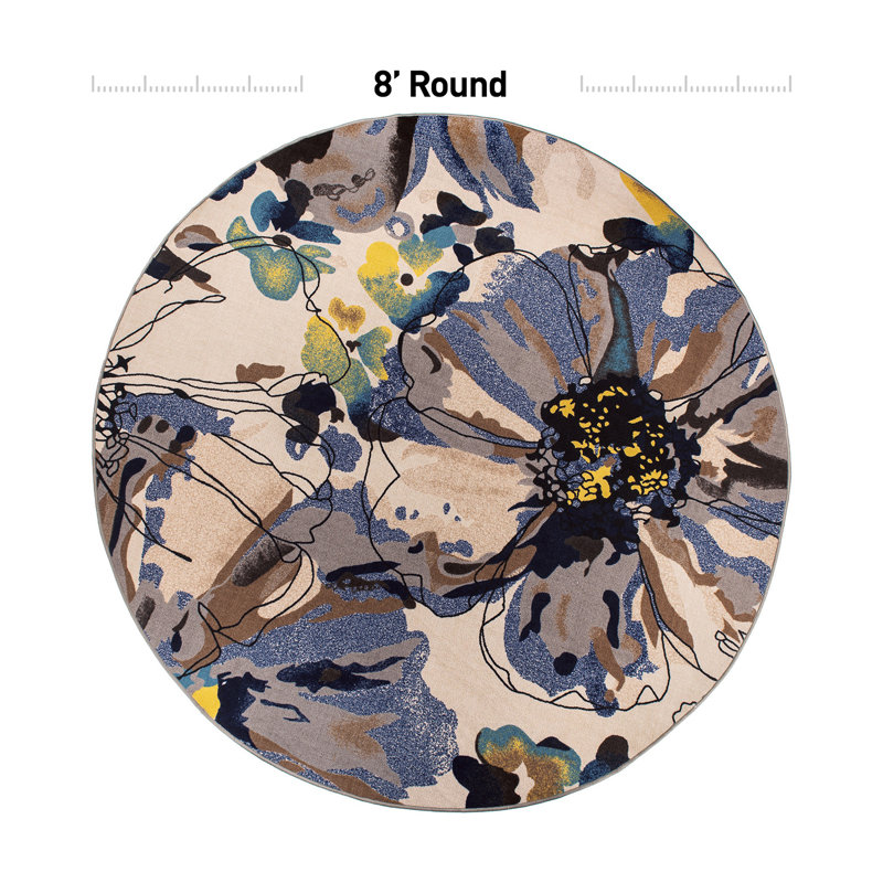 Tapis ivoire / crème Dichiera, Rond 8 pi