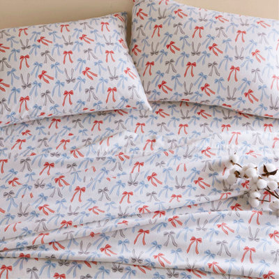 4-Piece 100% Cotton Pigment Printed Sheet Set,Happy Bows