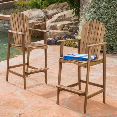 Tabourets de bar d'extérieur en bois d'acacia Adirondack, ensemble de 2, teint naturel