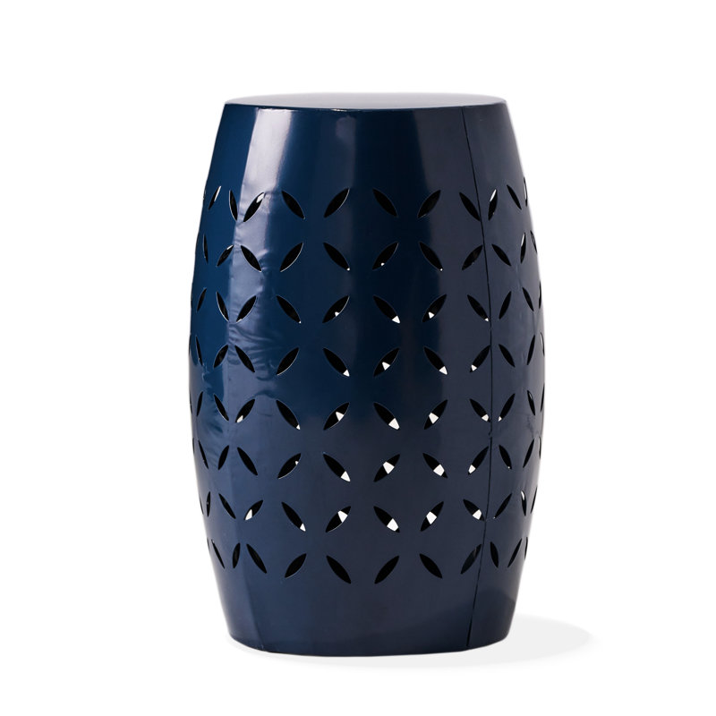 12.3" Square Lace Cut Side Table, Dark Blue Iron, 18.16" High, For Garden And Patio, No Assembly Needed Iron Table With Stunning Cut, 12.3"X12.3"X18.16", Outdoor Indoor Spaces,