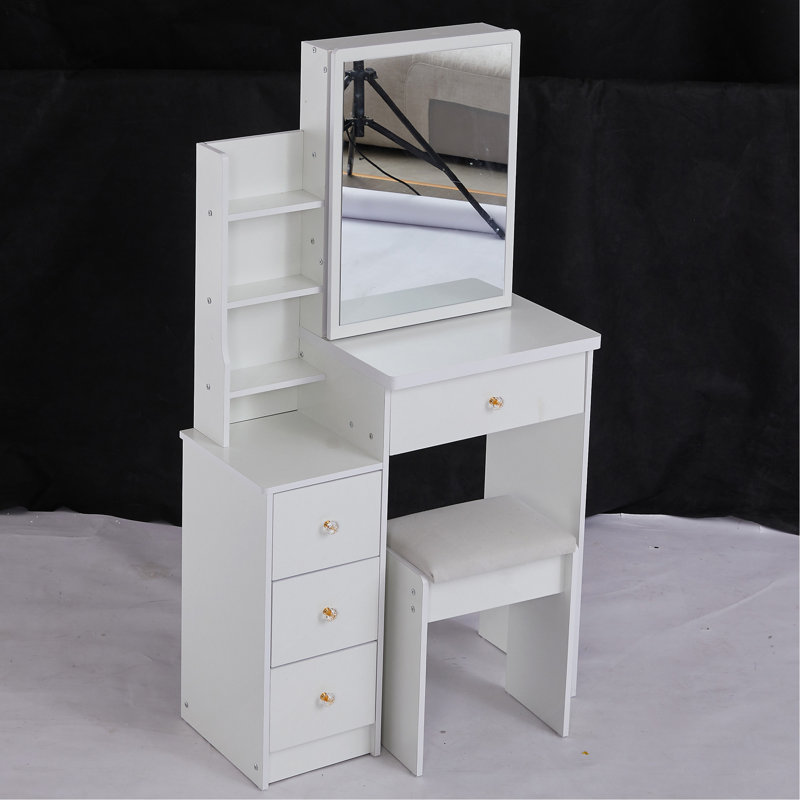 Table de coiffeuse 29,2 po avec petit tabouret, tabouret rembourré, rangement multi-couches grande capacité, commode pratique
