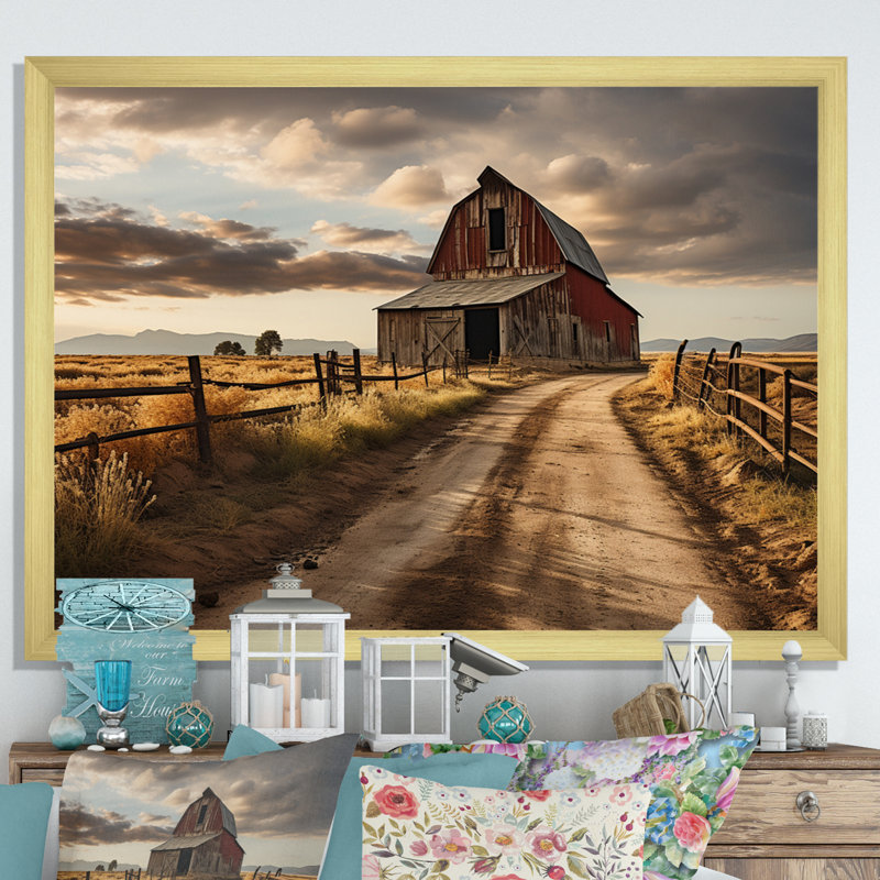 «Bentlei Barns Rustic Charm II», art mural granges, H 24 po x l 32 po x P 1 po, Cadre doré simple