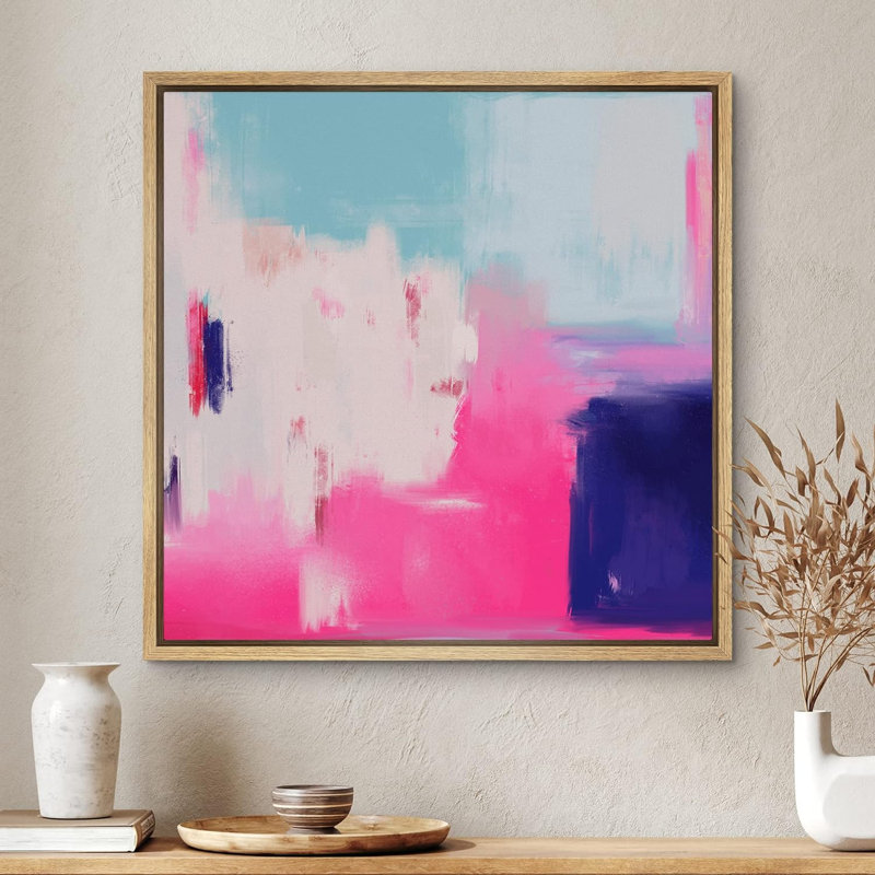 «Pastel Blue and Pink Color Strokes Abstract Modern Art Décor Colorful Wall Art», reproduction sur toile encadrée, Naturel