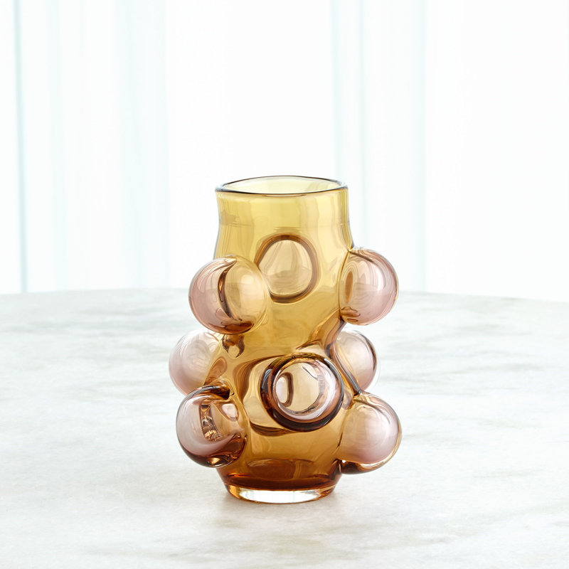 Bubbled Handmade Glass Table Vase, 9.25" H x 7.25" W x 7.25" D