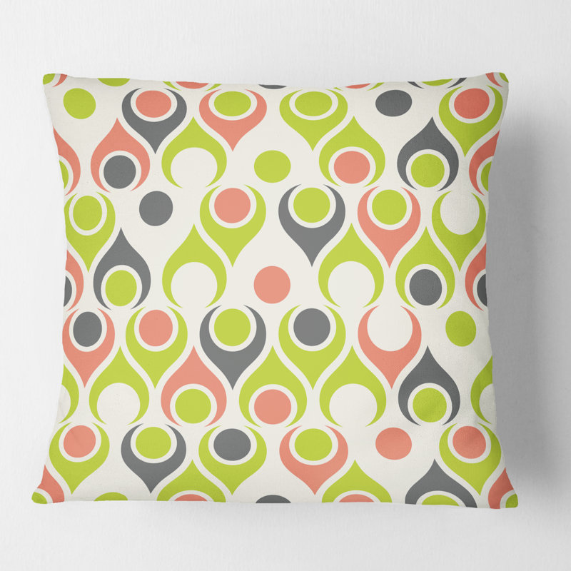 Coussin décoratif rétro à imprimé abstrait rétro Mid-Century, Vert, 18 po x 18 po