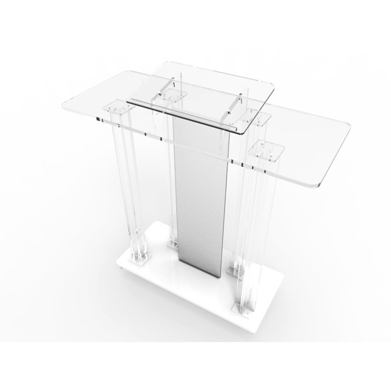 Clear and White Acrylic MDF Rolling Podium with Casters