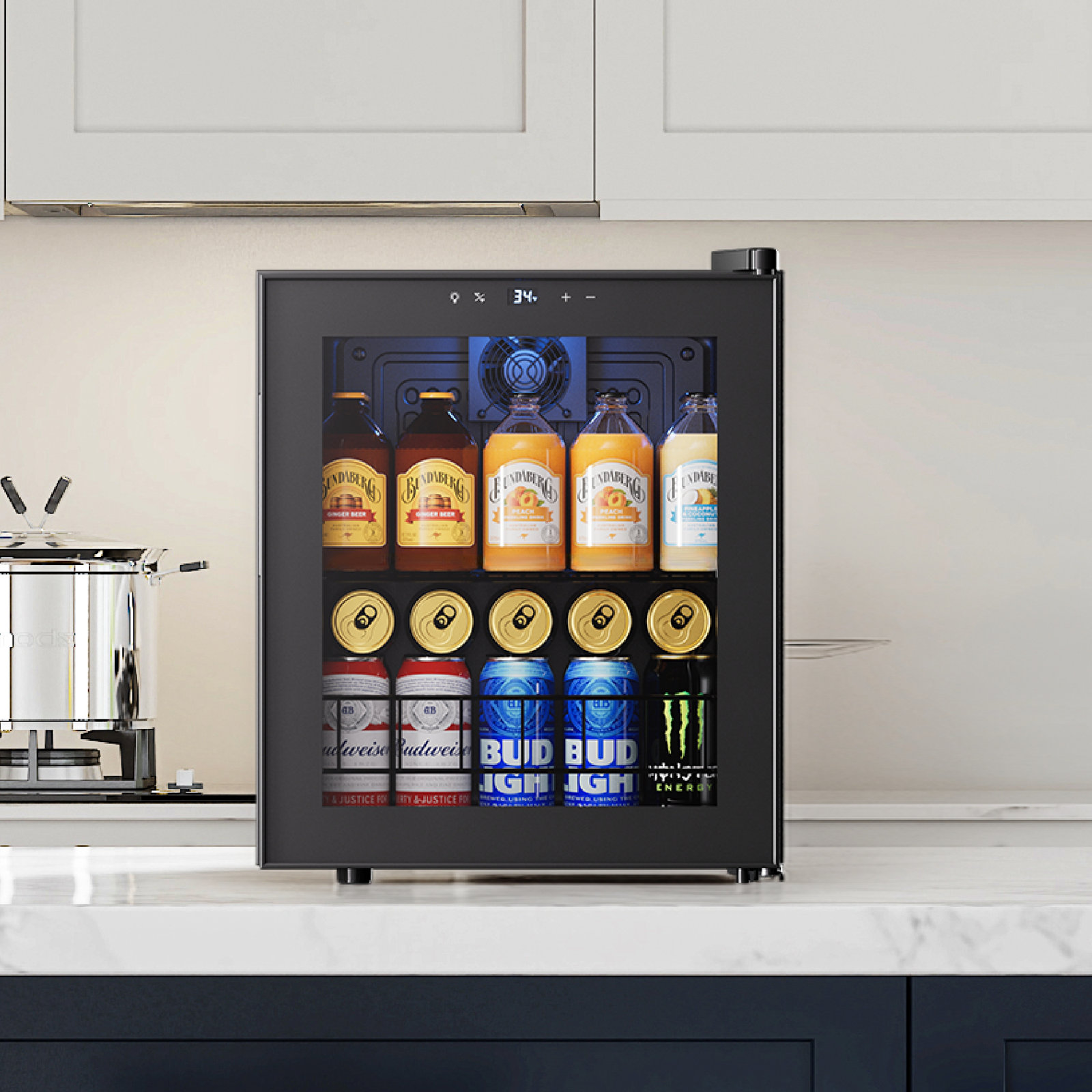 Compact 60-Can Beverage Cooler With Double Glass Door   34F to 54F Mini Beverage Fridge For Beer, Soda & Wine, Adjustable Shelves, Led Interior Lig | Fridge.com