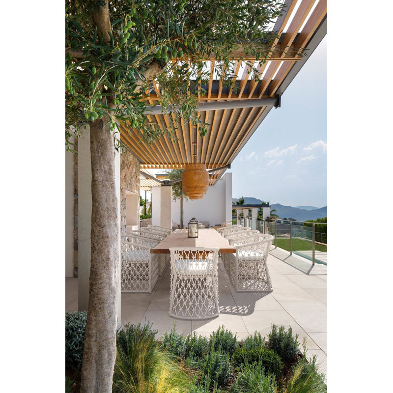 Amelia Patio Dining Armchair with Cushion, Matte White Frame/Sand Cushion