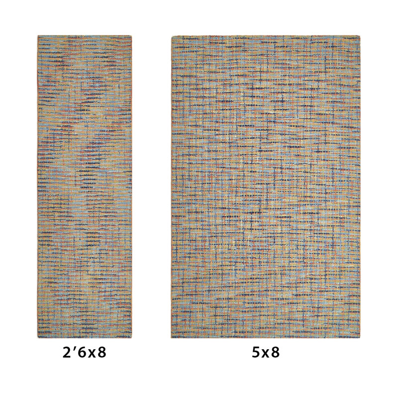 Tweedy Handmade Hand Tufted Wool Orange/Blue/Green Rug, Rectangle 5' x 8'