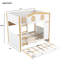 Lit superposé double au-dessus de double avec lit gigogne, garde-corps et tablettes de rangement, lit peu encombrant, blanc et naturel
