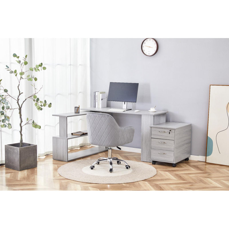 Shonnell Computer Desk Office Set with Chair, Gray