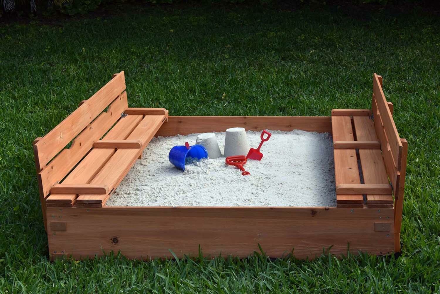 Outsunny Kids Sandbox with Cover and Storage Buckets, Outdoor
