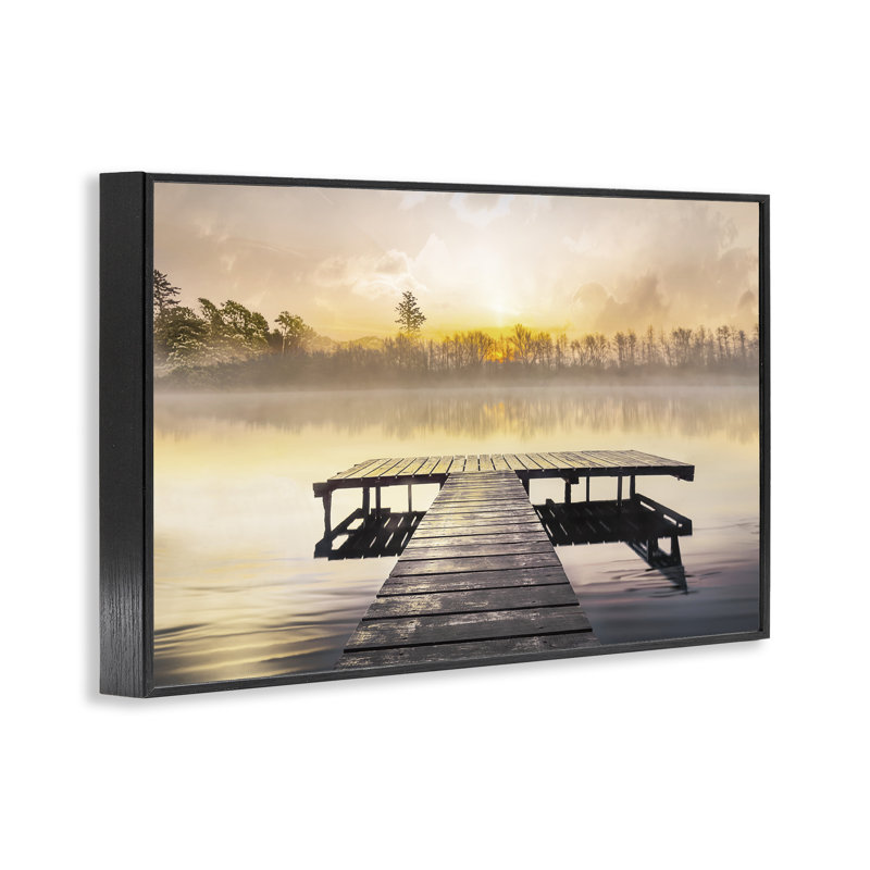 Summer Sunrise Dock Framed Giclee, design by Mike Calascibetta, 12" H x 18" W, Midnight Black Framed Giclee