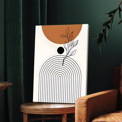 1 pièce, art mural encadré, art abstrait sur toile minimaliste avec lignes géométriques bohème et motif de feuilles botaniques, décoration intérieure moderne pour le salon, la chambre à coucher, le bureau, le bureau, le style scandinave, prêt à être accroché