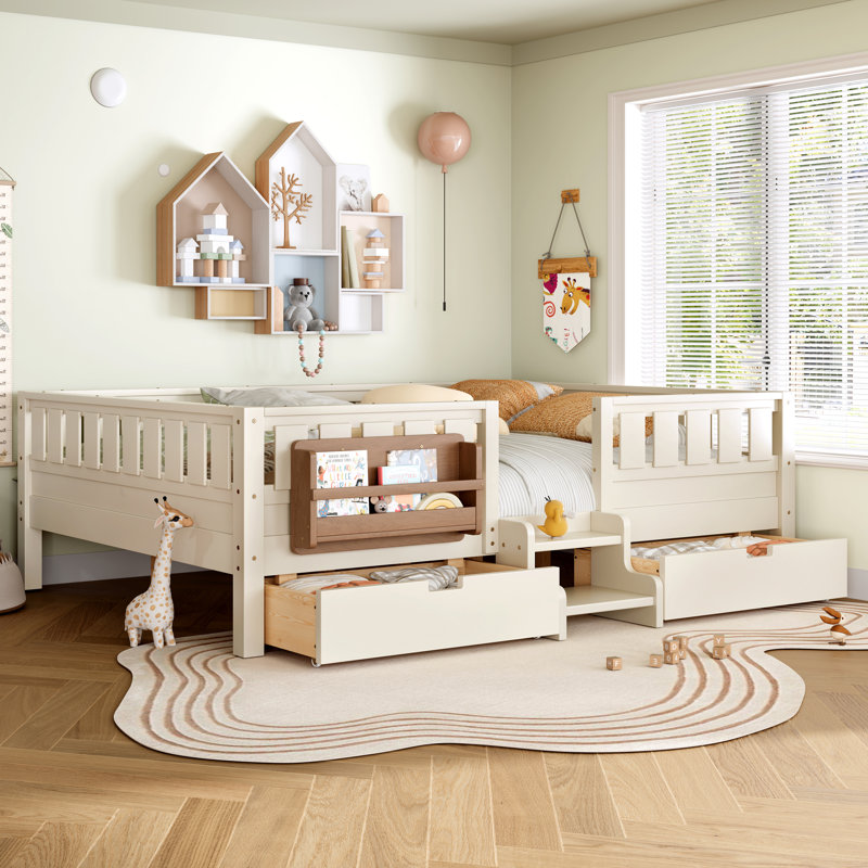 Grand avec bibliothèque intégrée et tiroirs de rangement, conception d'escalier de sécurité et rails de sécurité de haute qualité, beige