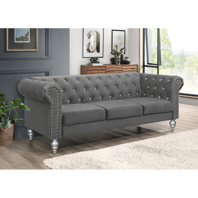 Jabarion 83.3'' Velvet Sofa, Gray Velvet 