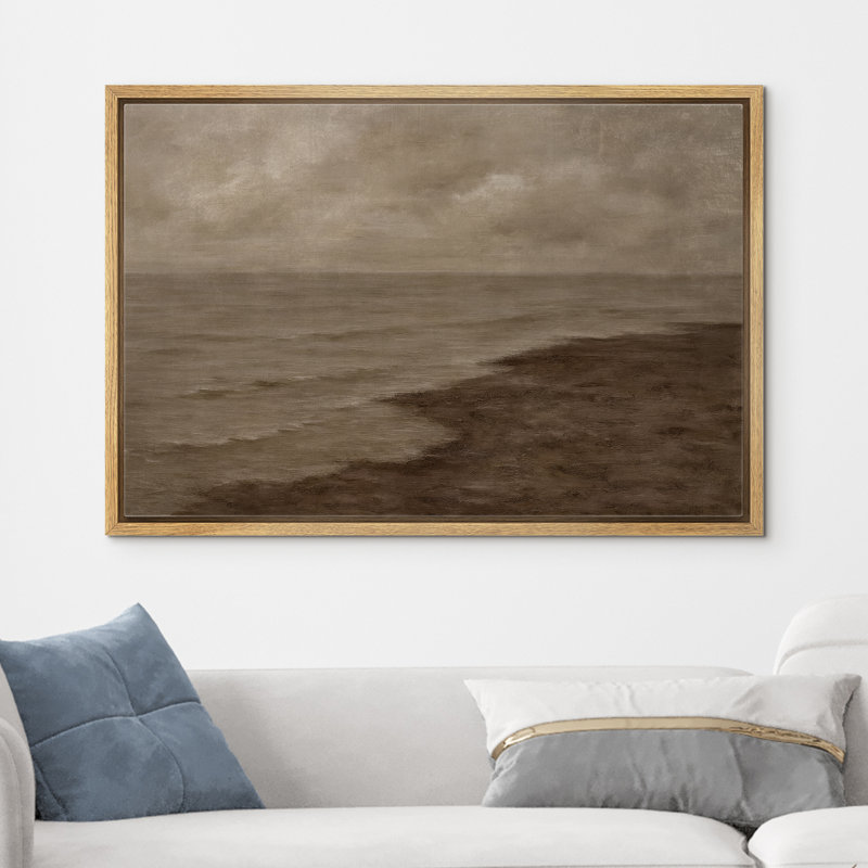 «Calm Coastal Shoreline Cloudy Moody Seascape», reproduction d'art sur toile encadrée dans la chambre principale