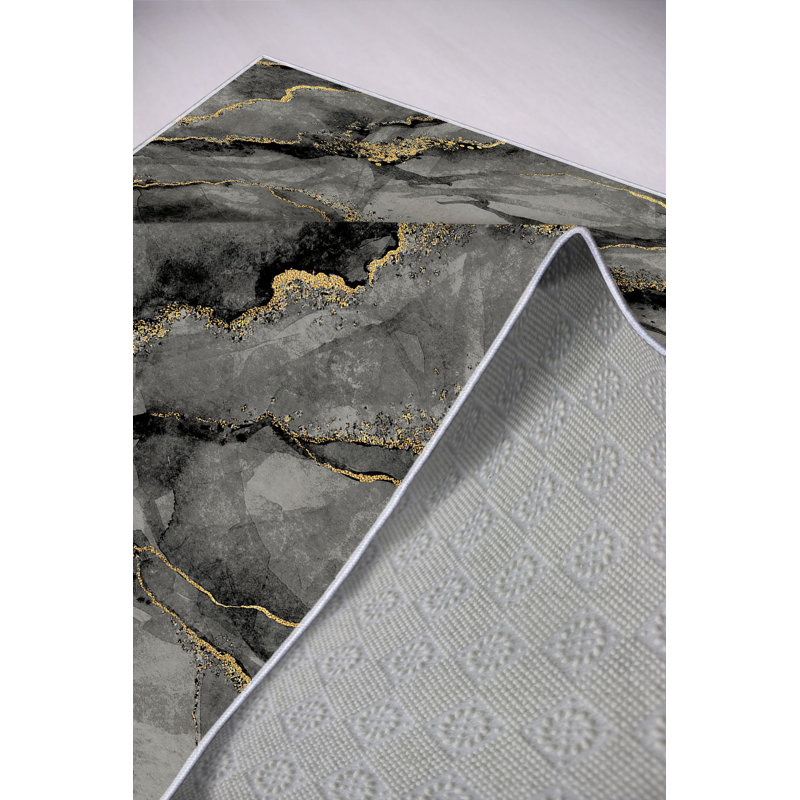 Stylish Area Carpet, Grey, 4.6 x 7.2 Feet | 100% Polyester, 650 g/m² | Antibacterial, Eco-Friendly, Non-Slip PVC Dot Underside | Machine Washable, Digital Printed, Perfect for Living Room & Bedroom Décor