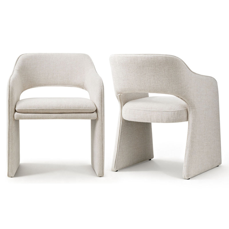 19" Seat Height Upholstered Fabric Dining Armchair, Beige