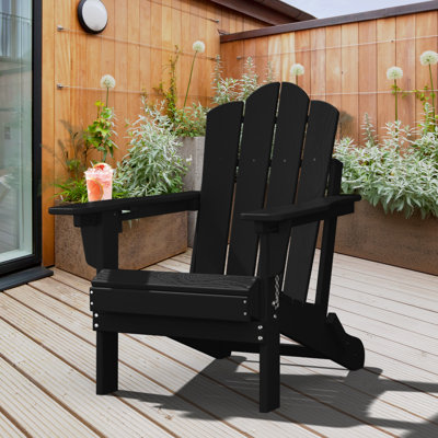 Plastic/Resin Folding Adjustable Back Adirondack Chair with Cup Holder by Rosecliff Heights