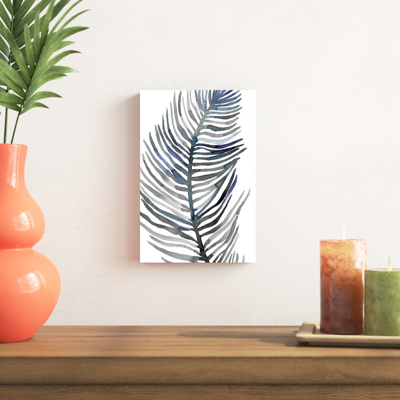 Palmier bleu à plumes III, H 12 po x l 8 po x P 1,25 po