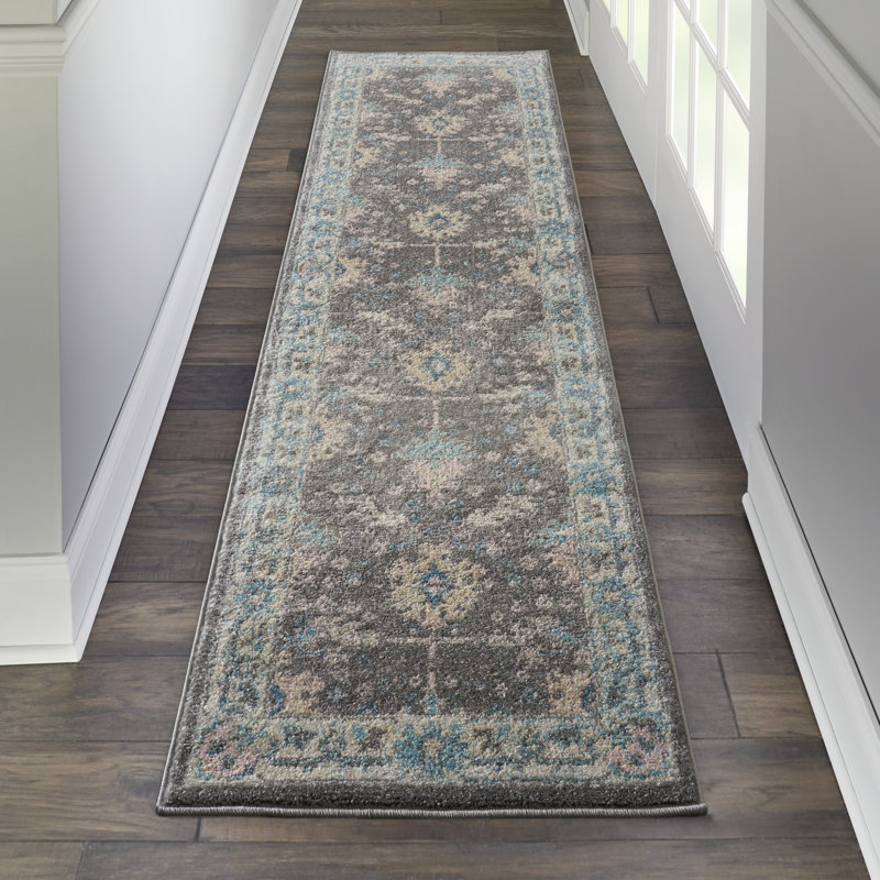 Tapis traditionnel gris Deedra, Tapis de couloir 2 pi 3 po x 7 pi 3 po