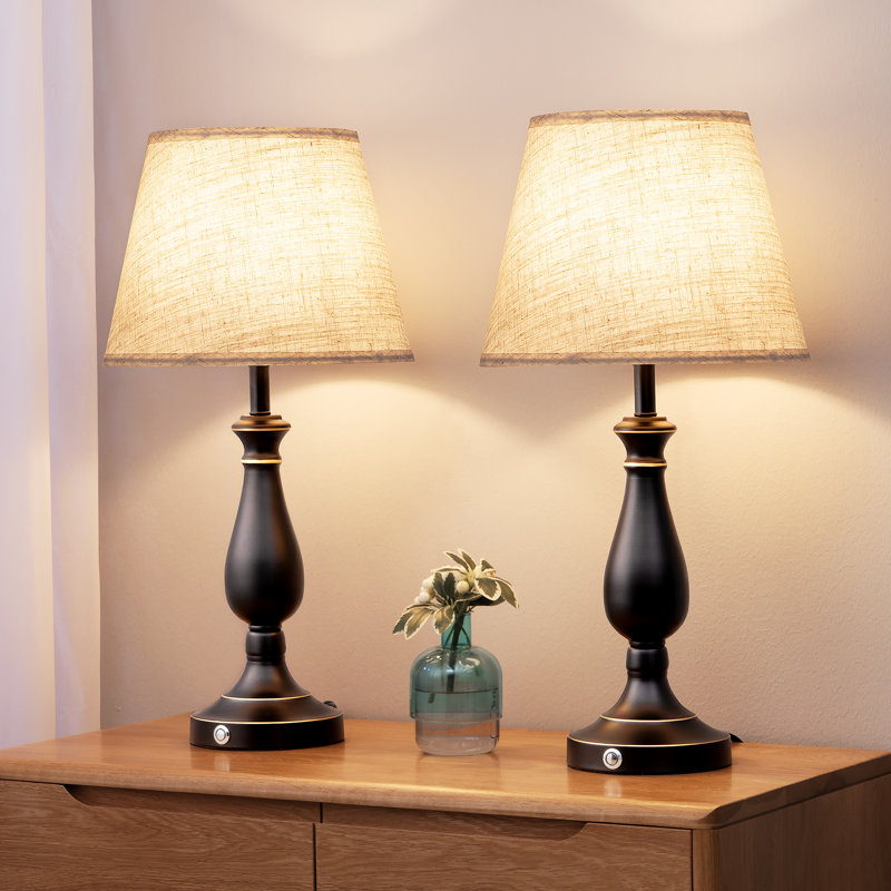 23.4" Classic Black Metal Table Lamp - 3-Way Dimmable Touch Control, For Bedroom & Living Room