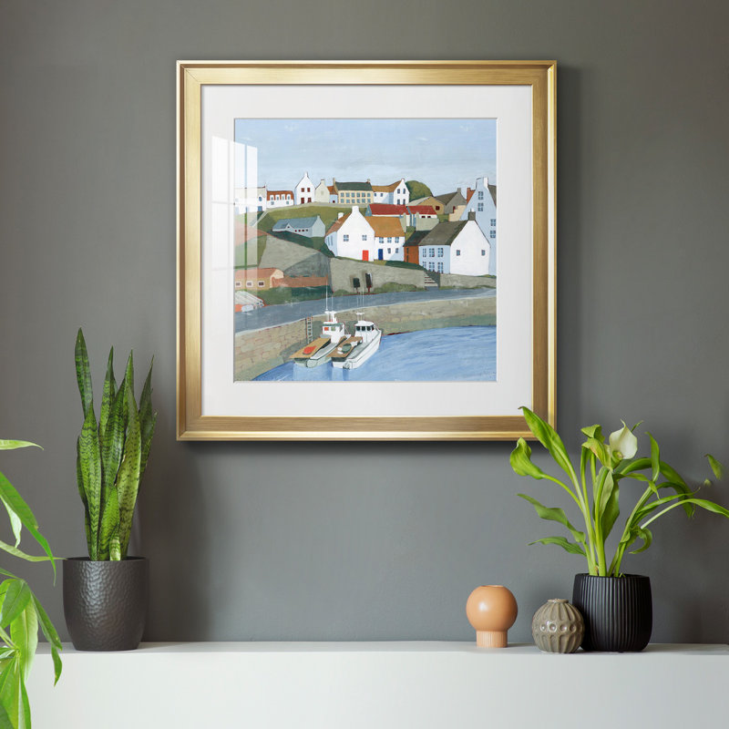 «Old Coast Town I», reproduction encadrée de qualité supérieure - prête à être accrochée, Papier avec cadre doré, Blanc