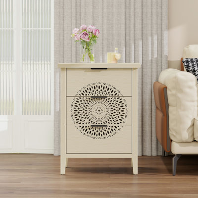 Hollow - Armoire à 3 tiroirs pour le rangement du salon, avec poignées en métal noir, trois processus, protection contre le basculement, poids de la commode de 44,84 lb, couleur naturelle, design moderne, exquis