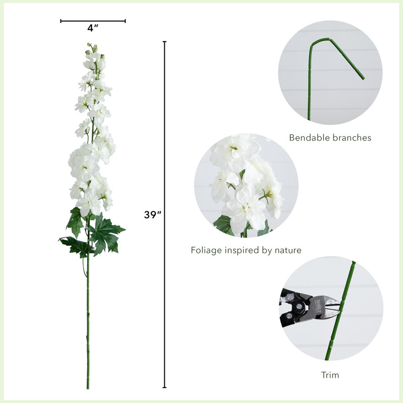 39in. Artificial Delphinium Flower Stems, Set of 3, White