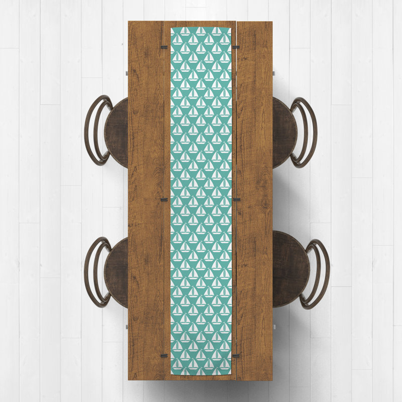 Chemin de table géométrique McKnight, L 90 po x l 16 po, Bleu sarcelle