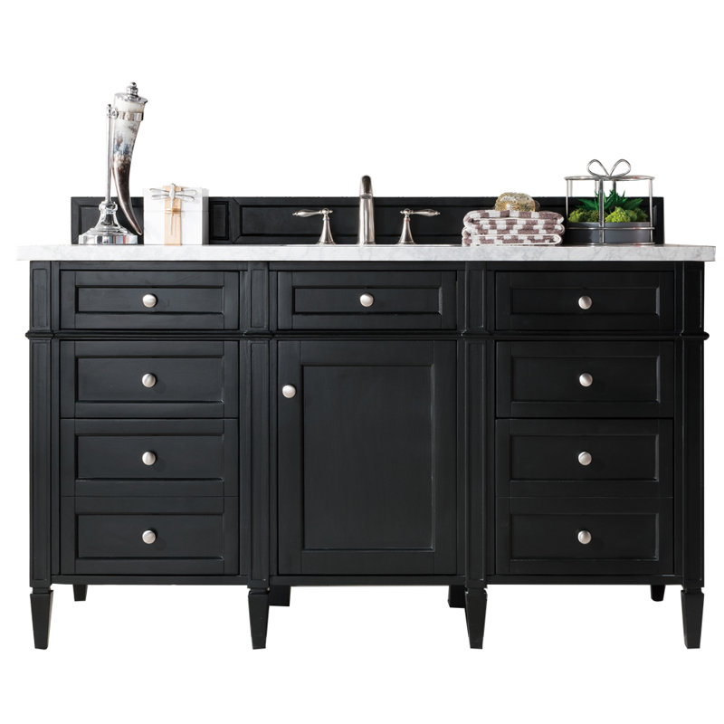 Brittany 60'' W Single Vanity, Black Onyx, Eternal Jasmine Pearl, 8" Widespread