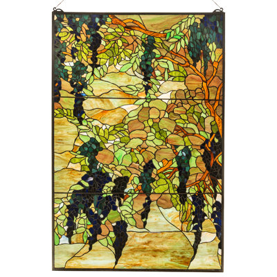 32" Wide X 48" High Tiffany Wisteria & Snowball Stained Glass Window