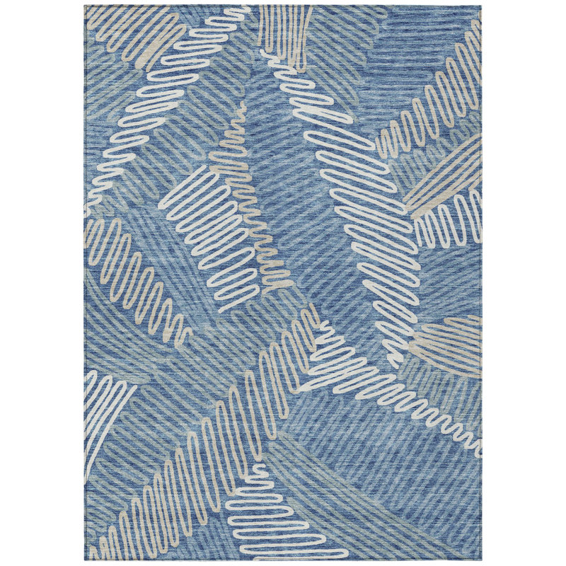 Tapis extérieur lavable floral bleu gris et ivoire 3 pi x 5 pi