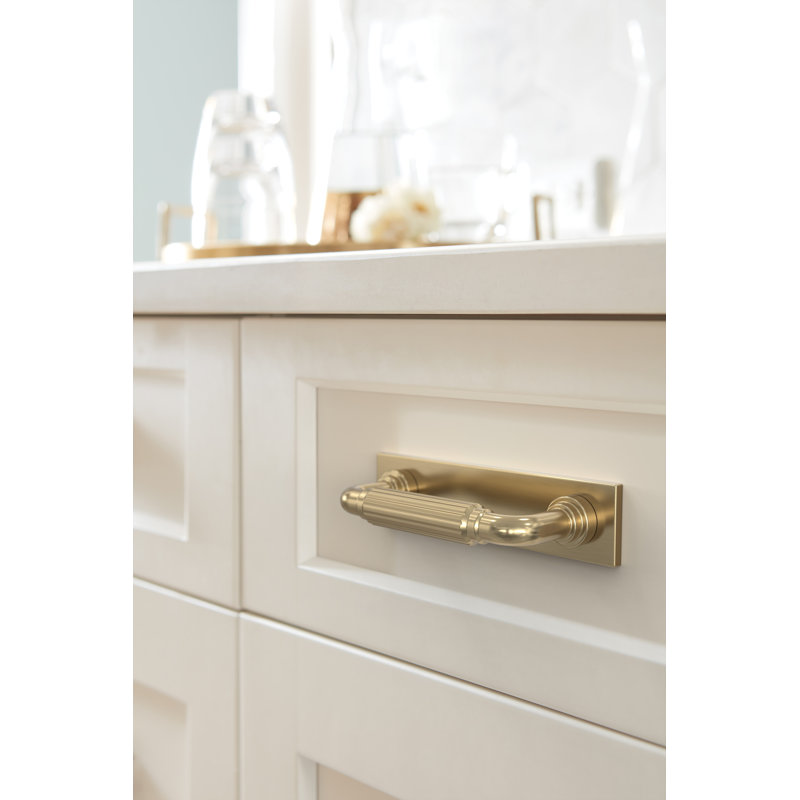 Ladera 3 inch (76mm) Center-to-Center Rectangle Golden Champagne Cabinet Pull Backplate, 3 inch (76mm) Center-to-Center