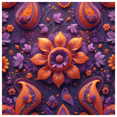 Orange Paisley Floral Wall Tapestry - Paisley Wall Decor