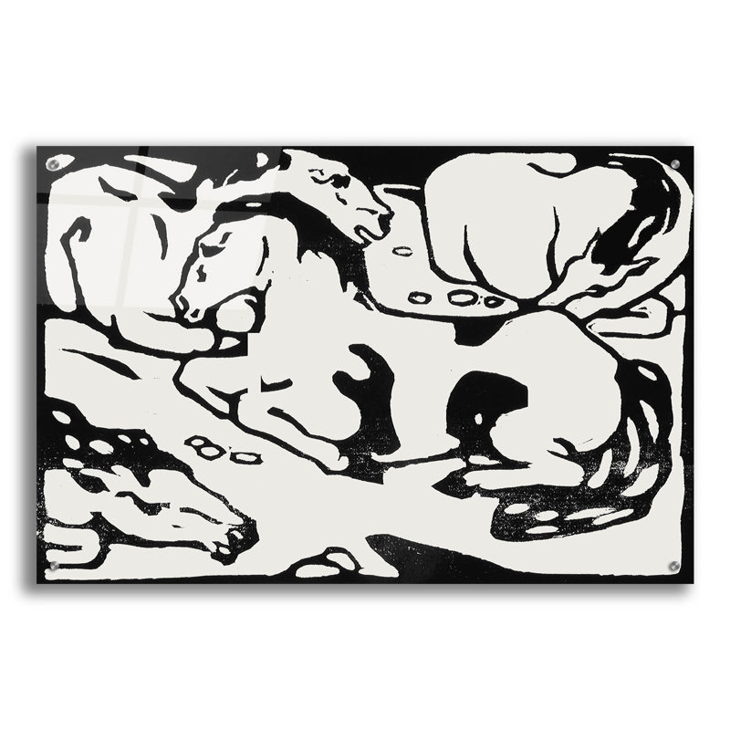  «Animal Legend Woodcuts 1» par Franz Marc, art mural en verre acrylique, 36 po x 24 po